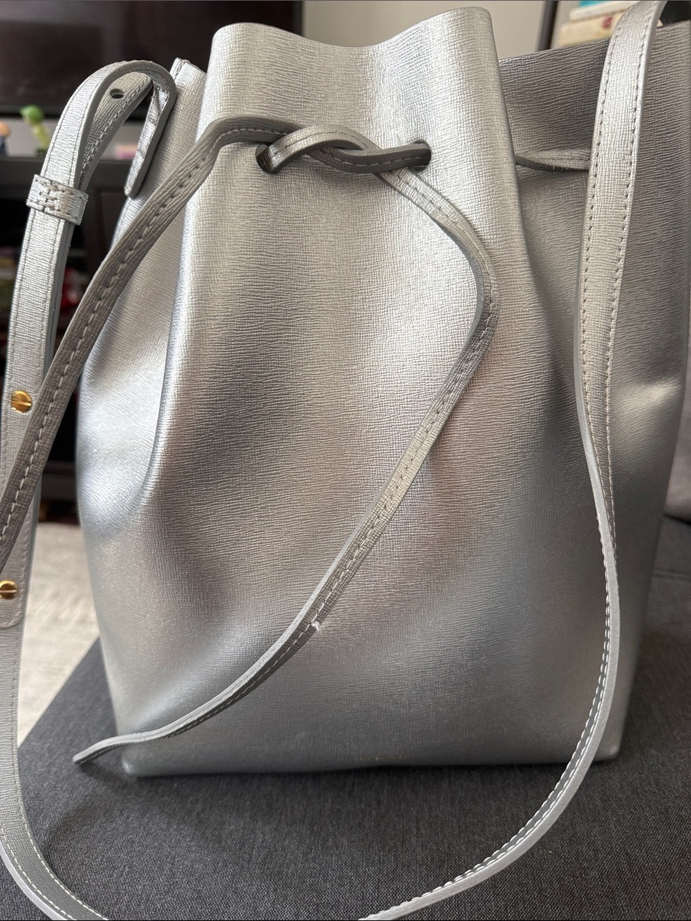Mansur Gavriel Metallic Silver Drawstring Bucket Bag